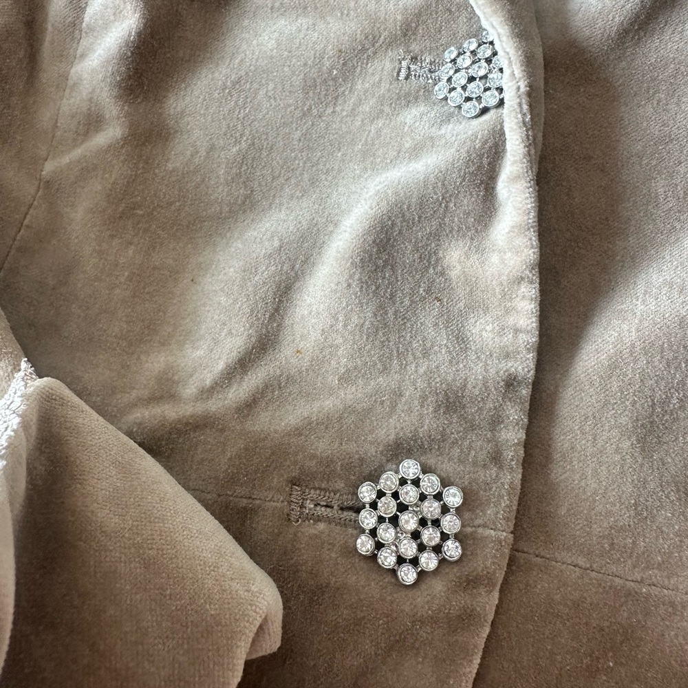 Women’s Old Navy Taupe Velvet Blazer Jacket Crystal And Lace Detail Size Med - Picture 8 of 9